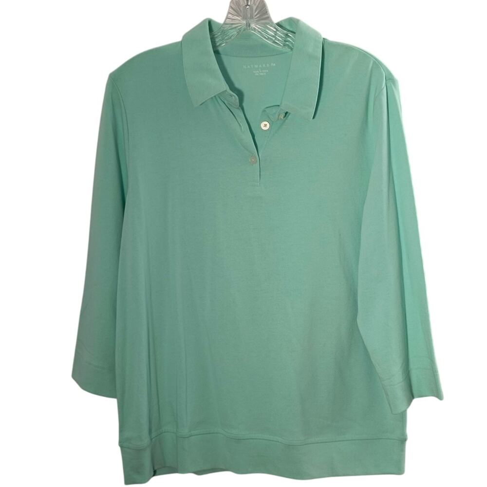 Haymaker Polo Shirt Women's Size L Green 3/4 Sleeve Pullover Top